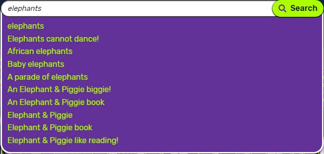 Search term with a list of search suggestions.